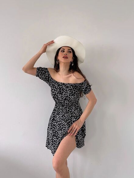 Madonna Yaka Mini Elbise Yazlık