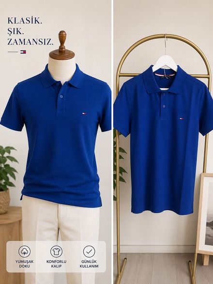 Tommy Hilfiger Mavi Polo Yaka Tişört