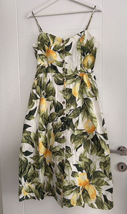 H&M Keten Desenli Elbise