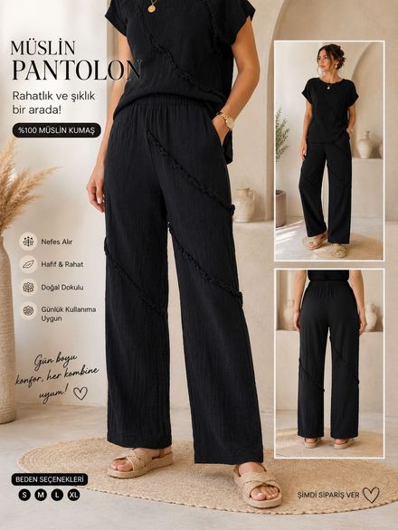 Siyah Müslin Pantolon