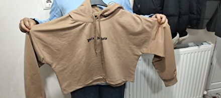 Bej Kapüşonlu Oversize Sweatshirt