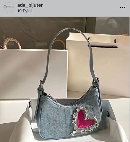 Kot kalp taş detaylı çanta
