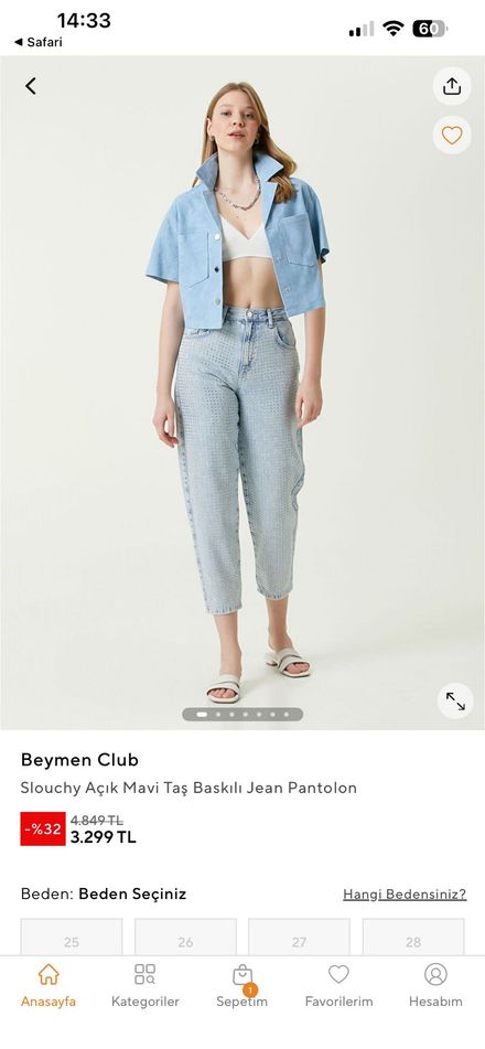 Beymen Club Taşlı Jean Pantolon Slouchy