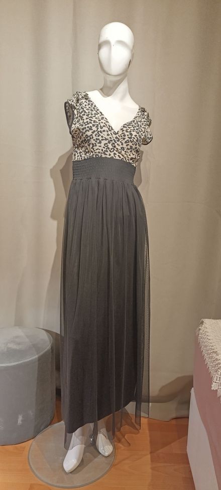Vintage leopar uzun günlük gece elbise
