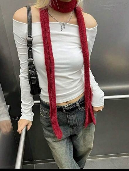 Kore tarzı skinny ince atkı y2k