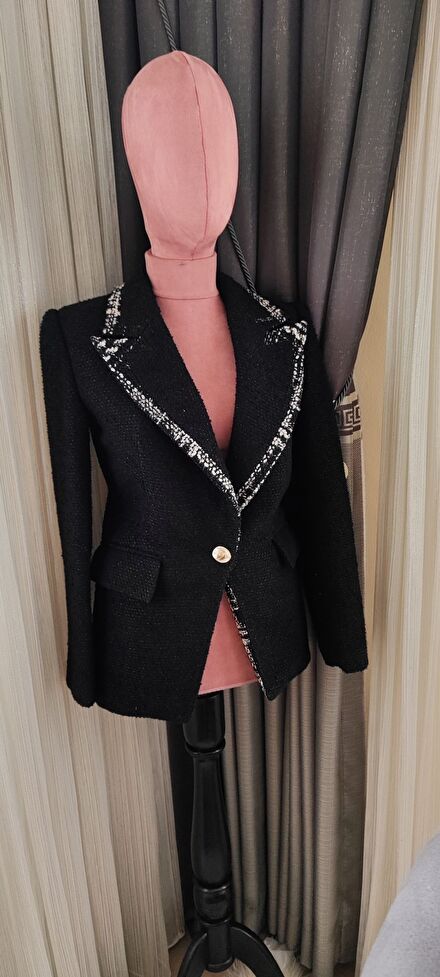 Kadın Siyah Tüvit Blazer Ceket