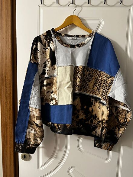 Zara Patchwork Sweatshirt Çok Renkli
