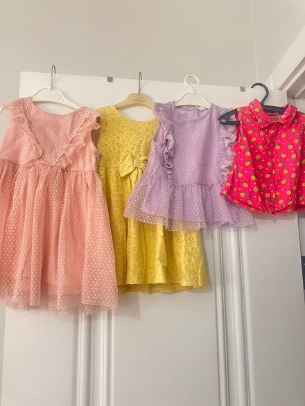 Kız Çocuk Elbise Seti Pembe Lila Sarı