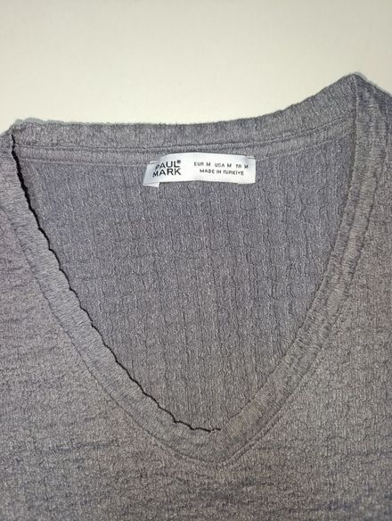 Paul Mark Gri V Yaka Basic Tişört