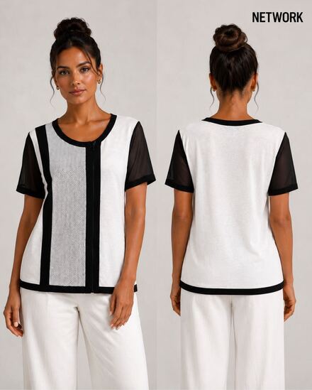 Network Beyaz File Detaylı T-Shirt