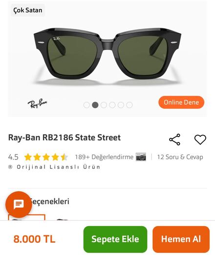 Ray-Ban RB2186 State Street Siyah Güneş