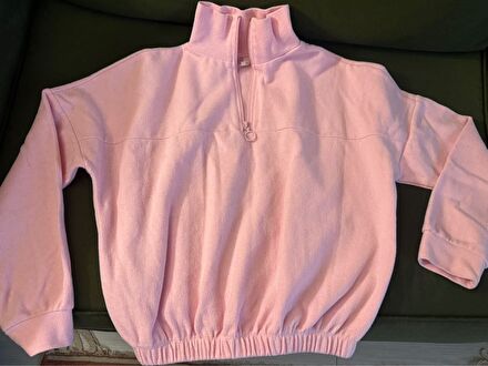Fermuarlı Pudra Pembe Crop Sweatshirt