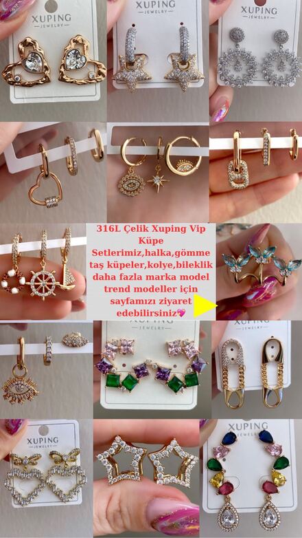 Marka Model Gömme Taş Set Çelik Küpeler