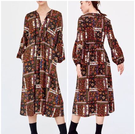 ZARA Vintage Çiçek Desenli Uzun Elbise