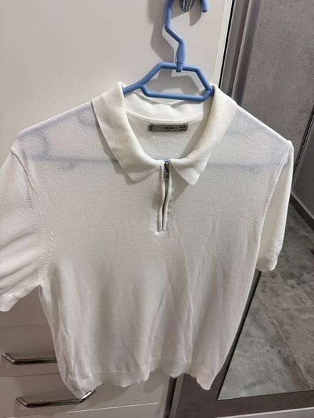 Mango Beyaz Polo Yaka Fermuarlı Kazak
