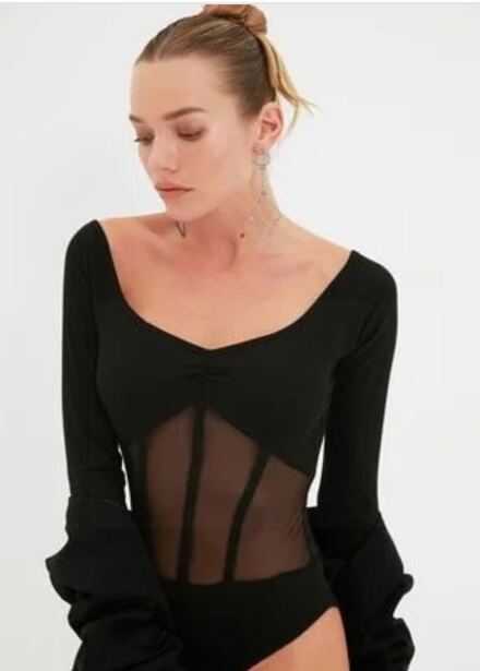 Trendyol Siyah Transparan Body