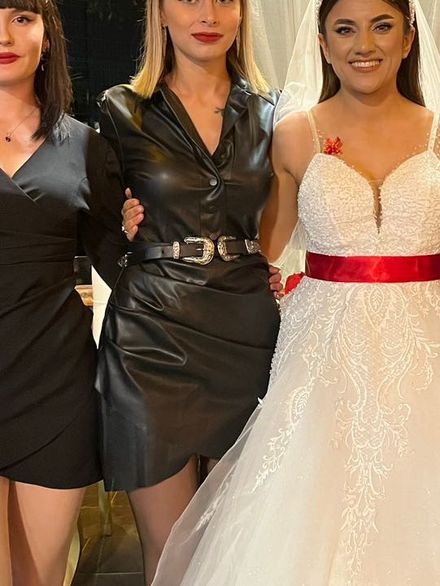 Siyah Deri Mini Elbise