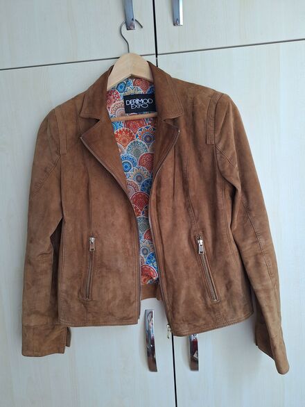 Derimod, süet, taba, medium boy ceket
