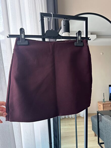 Zara Bordo Yüksek Bel Mini Şort Etek