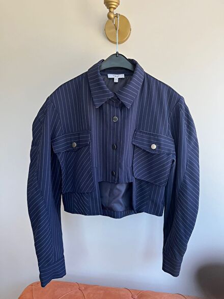 Twist Lacivert Çizgili Crop Ceket