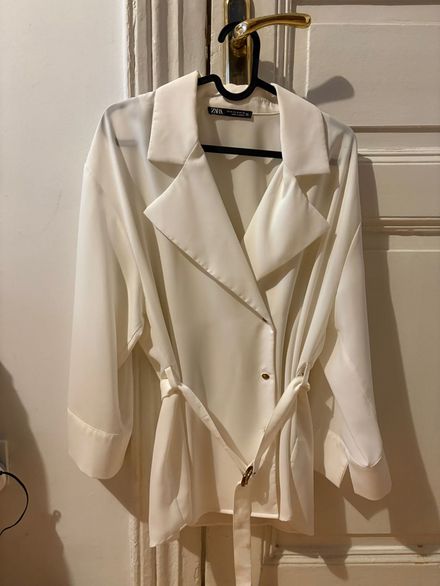Beyaz Zara Blazer Ceket/Gömlek Kemerli