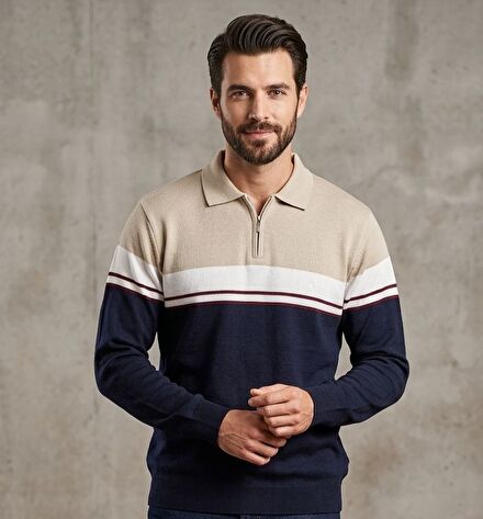 Renkli Erkek Polo Yaka Sweatshirt