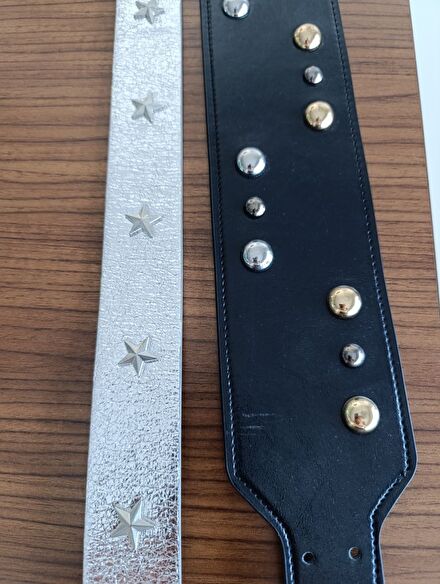 Siyah ve Gümüş Yıldız Detaylı Kemer