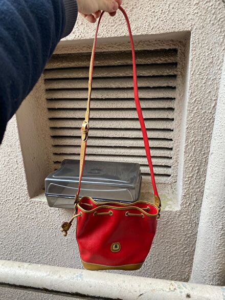 Vintage lancel Paris kırmızı deri bucket
