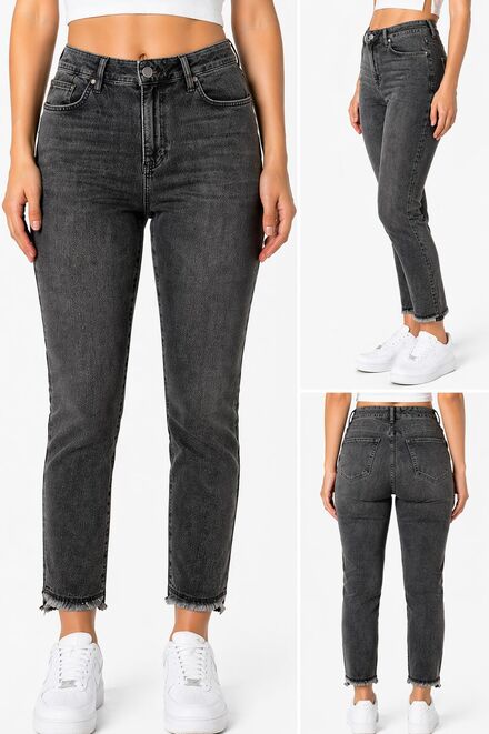 Yüksek Bel Füme Gri Slim Fit Jean
