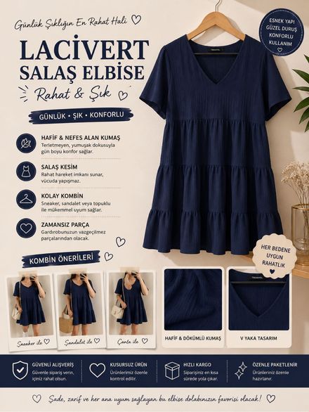 Lacivert Salaş Elbise