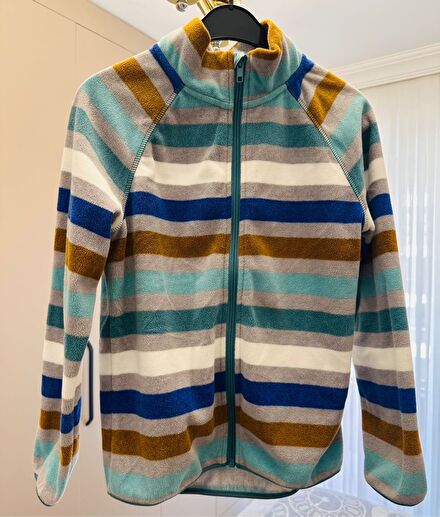 H&M Çok Renkli Çizgili Polar Ceket 8/10