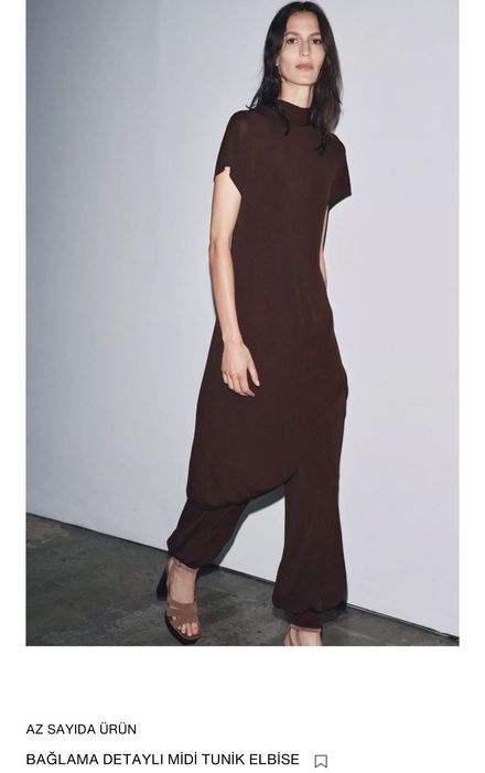 Kahverengi Midi Tunik ve pantolon Zara