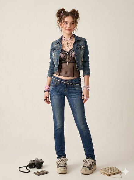 Y2k grunge estetik 90s düşük bel jean