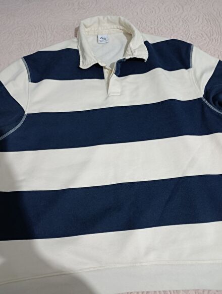 Zara Çizgili Polo Sweatshirt