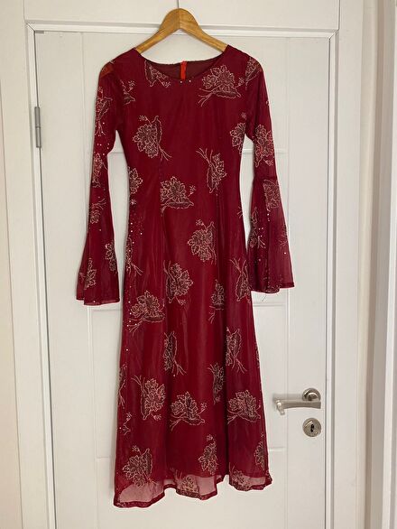 American Vintage Y2K Bordo Uzun Elbise