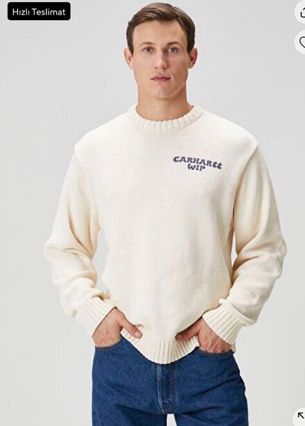 Carhartt WIP Krem Bisiklet Yaka Erkek
