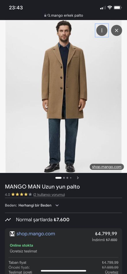 Mango erkek palto