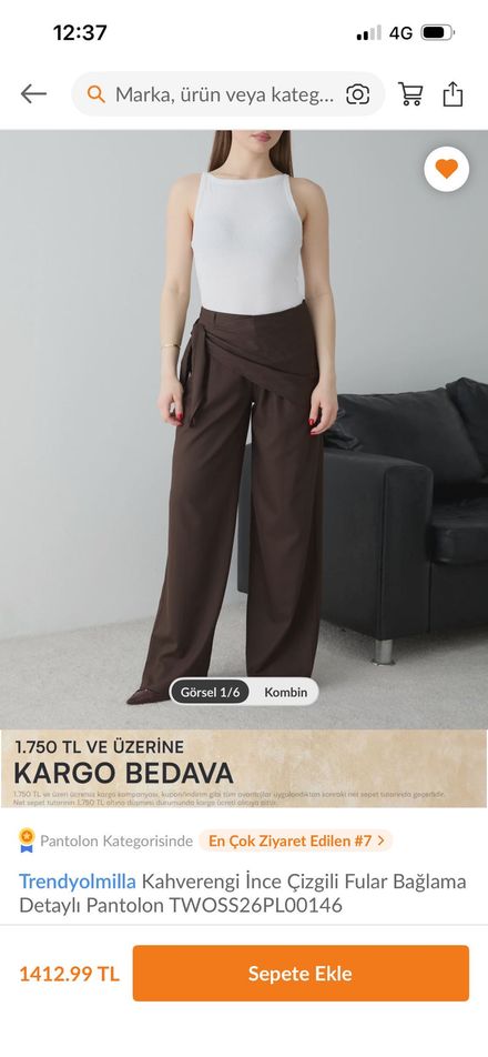 Kahverengi şal detaylı pantolon