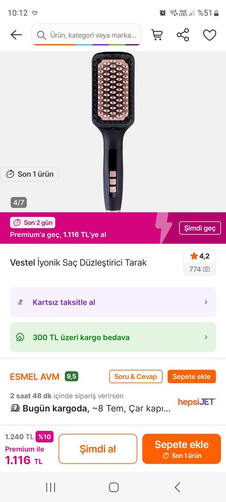 Vestel İyonik Saç Düzleştirici Tarak