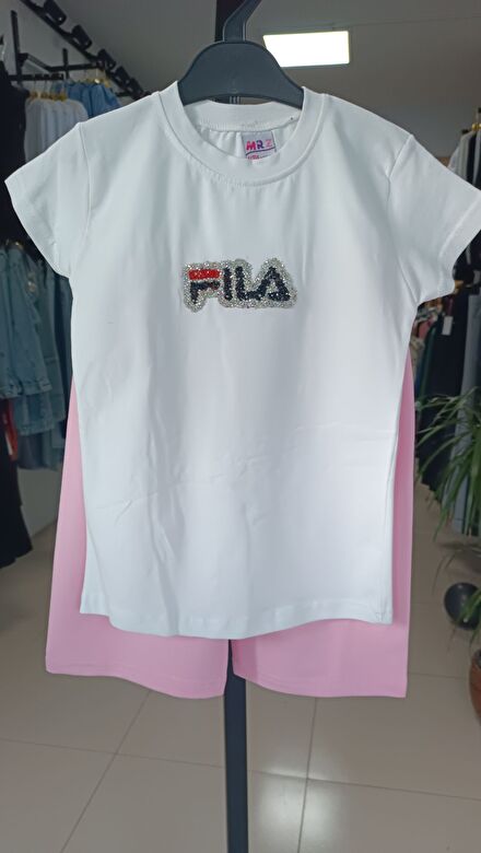 Beyaz Fila Yazılı Tişört şortlu takım
