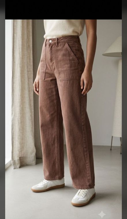 Kahverengi Geniş Paça Jean Pantolon
