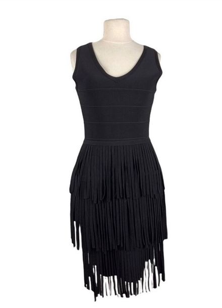 Siyah Püsküllü Mini Elbise (Vintage Love