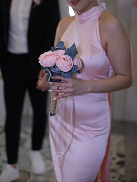 Pembe Saten gece elbisesi s beden