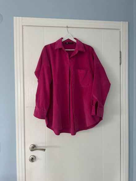 Zara Fuşya Kadife Oversize Gömlek