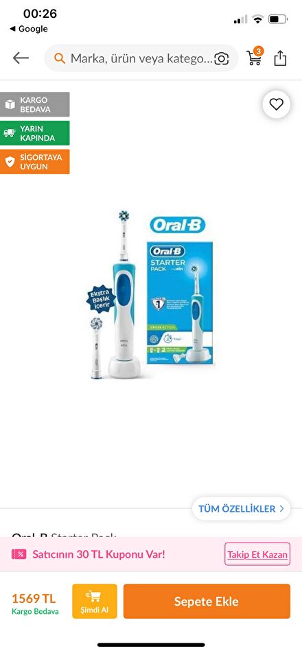 Oral-B Elektrikli DişFırçası&3D White Uç