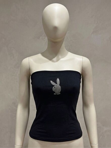 Playboy taşlı straplez bluz y2k