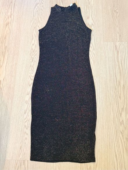 H&M simli siyah midi elbise