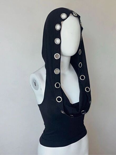 Kuşgözü kapüşonlu gothic killstar bluz