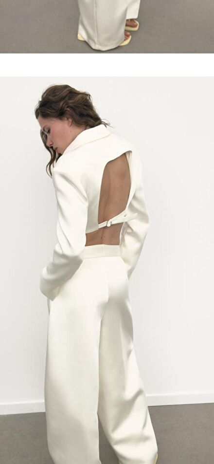 Zara Beyaz Saten Crop Blazer