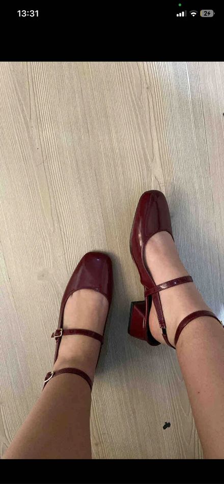 Bordo Bantlı Kare Burun Topuklu Ayakkabı